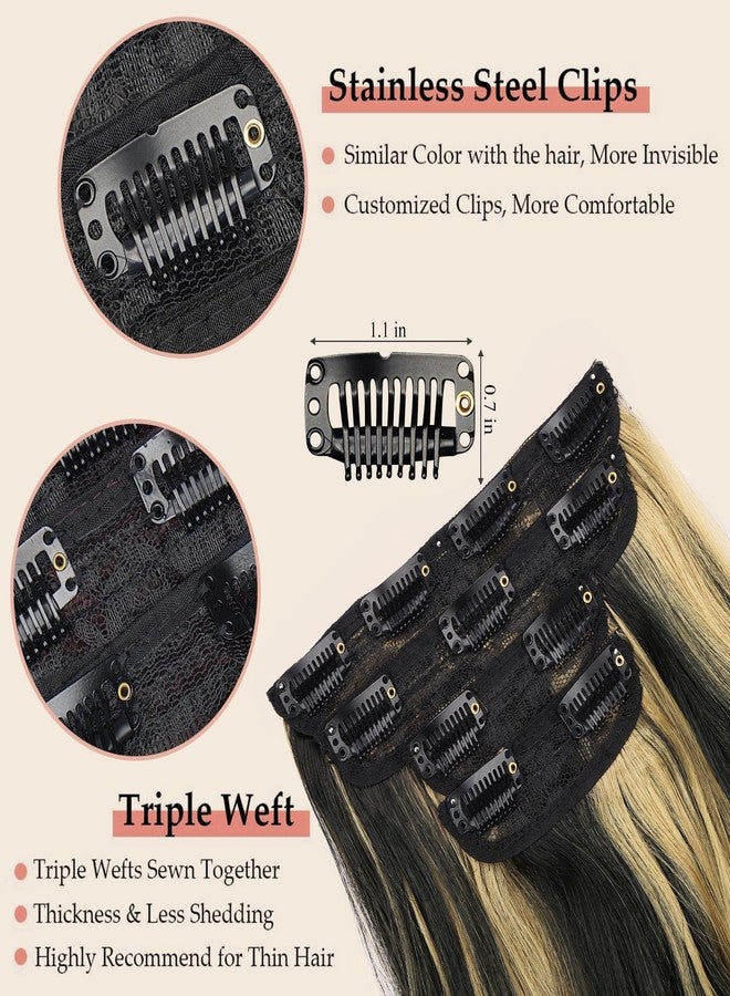 MAYSA Hair Extensions clip ins Curly Hair Extensions 22 Inch Black Mix Blonde clip in Hair for Women # Black mix Strawberry Blonde - Image 4